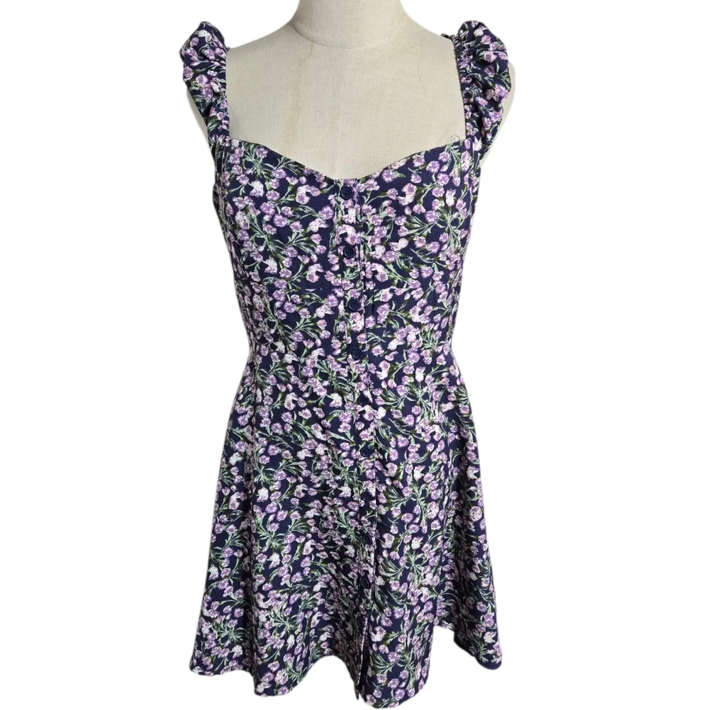 Forever 21 Y2K Purple And Blue Floral Sundress Mini Dress
